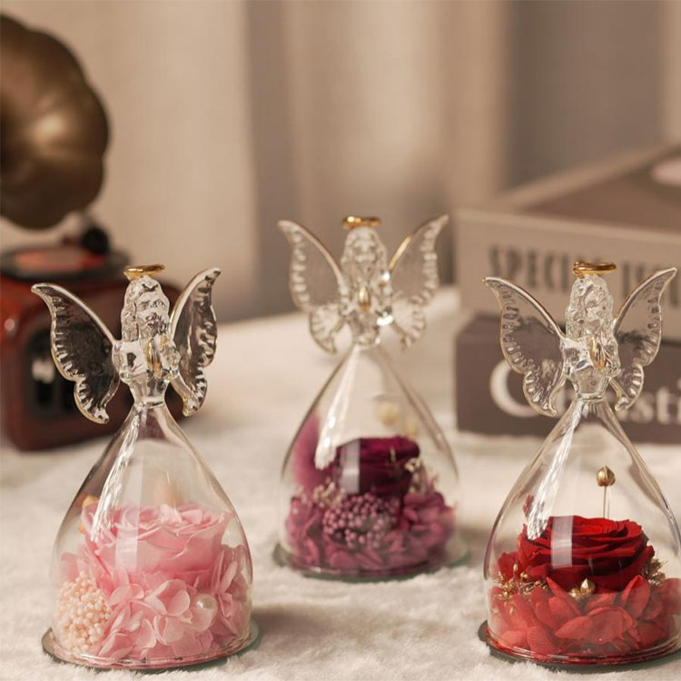 Δώρο λουλουδιών διατηρητέο ​​άγγελο από γυαλί